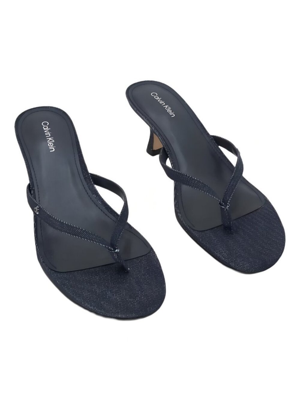Journee Collection Larna 3 Inch Kitten Heeled Tong Sandal Navy Denim Sz 9.5M